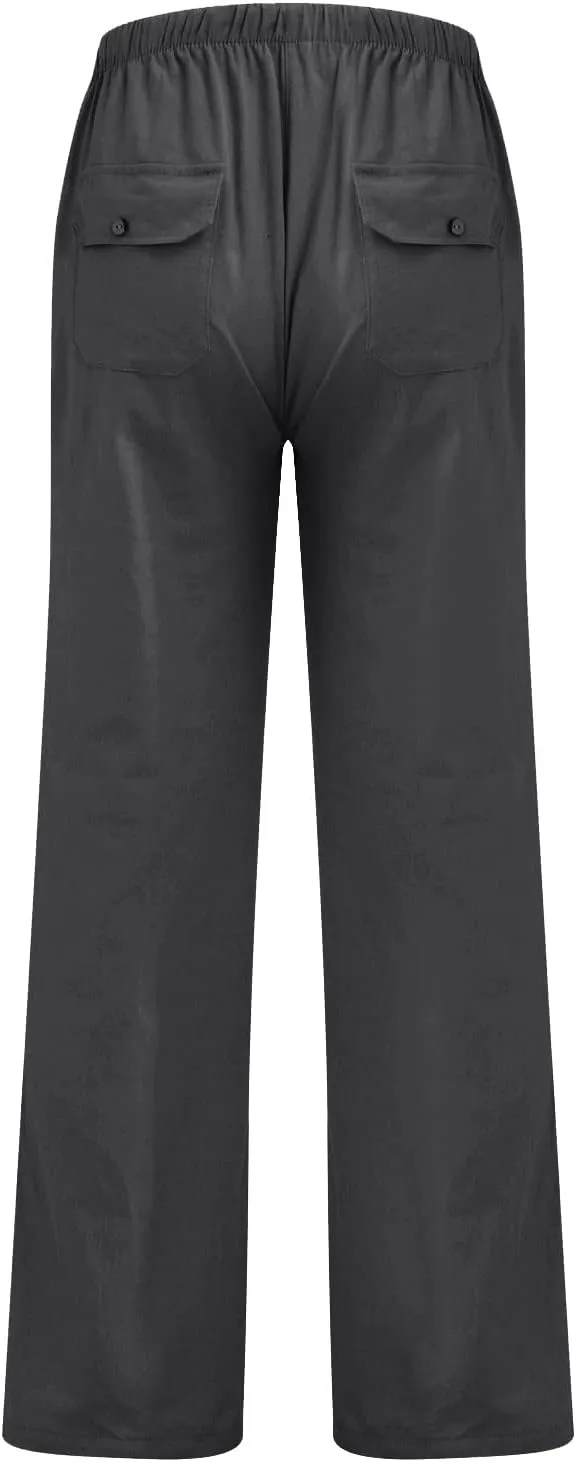 Womens Cotton Linen Pants High Waisted Wide Leg Casual Loose Summer Drawstring Lounge Pants Elastic Waist Lounge Pant