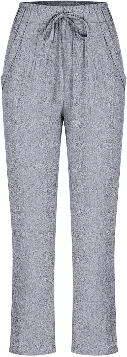 Womens Cotton Linen Pants Plus Size Loose Casual Pocket Straight Leg Pants Summer Comfy Breathable Trousers