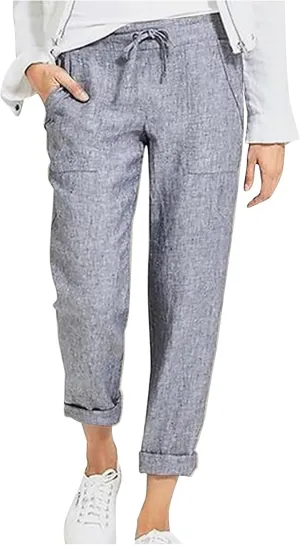 Womens Cotton Linen Pants Plus Size Loose Casual Pocket Straight Leg Pants Summer Comfy Breathable Trousers