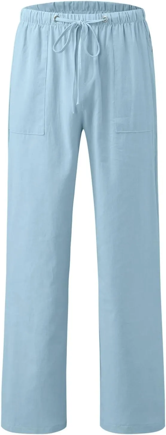 Womens Cotton Linen Summer Letter Patched Palazzo Pants Low Waist Lounge Pants Loose Fit Palazzo Lounge Pants