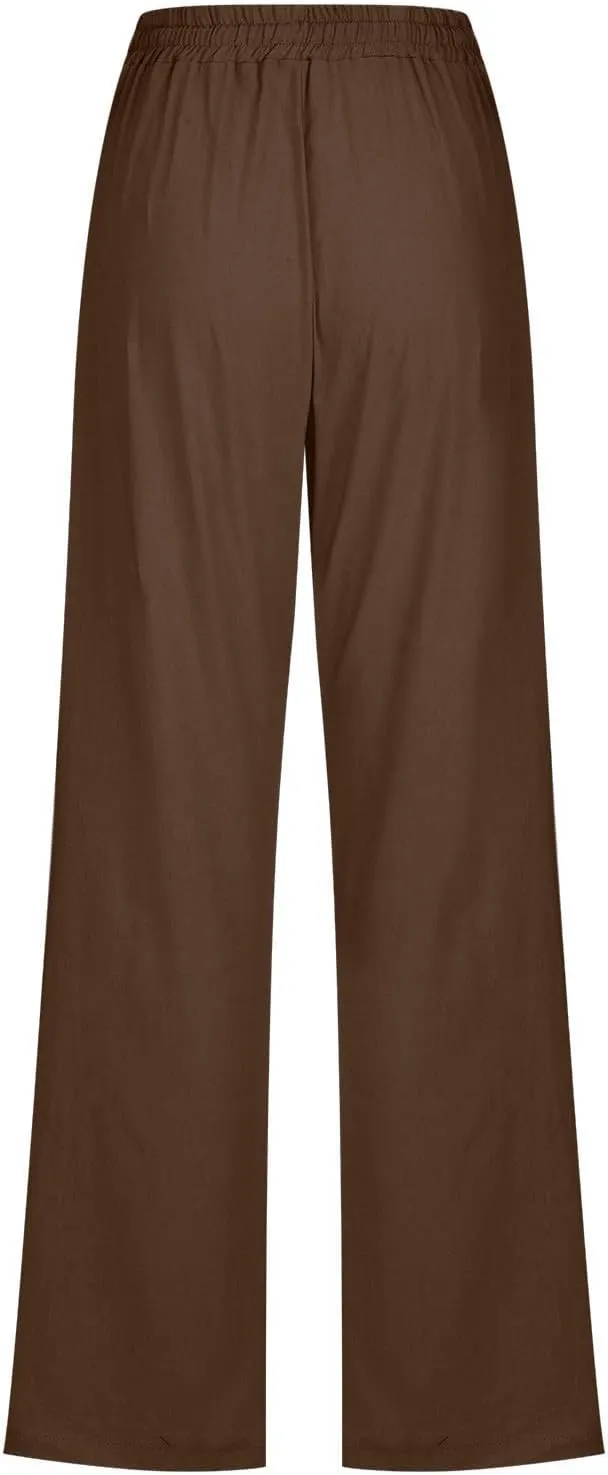 Womens Drawstring Cotton Linen Pants Solid Slim Fit Tapered Trousers Summer Beach Vacation Slacks 2025 Solid Outfits