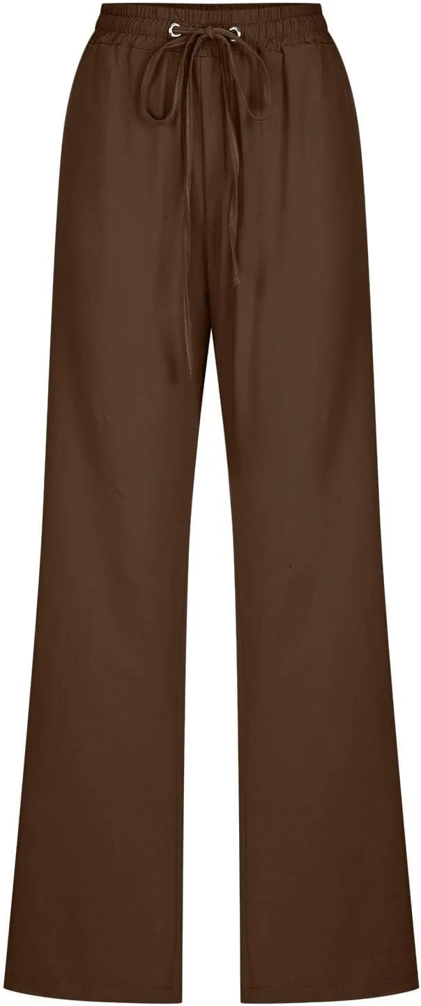 Womens Drawstring Cotton Linen Pants Solid Slim Fit Tapered Trousers Summer Beach Vacation Slacks 2025 Solid Outfits