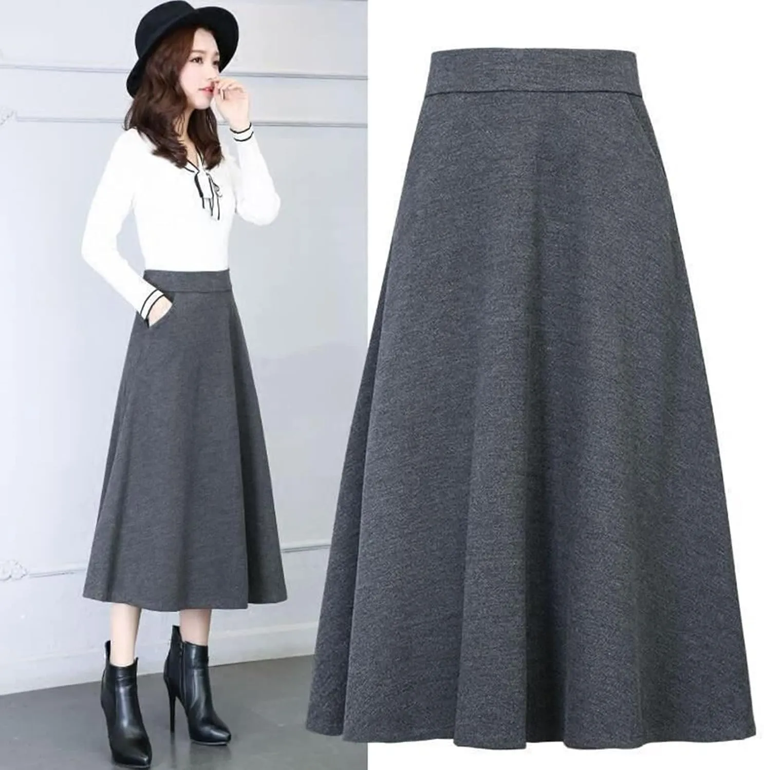 Women's Elastic High Waist Midi Knee Length Pencil Skirt for Women Pleated Cheer Skirt Spring Dresses Midi Skirts