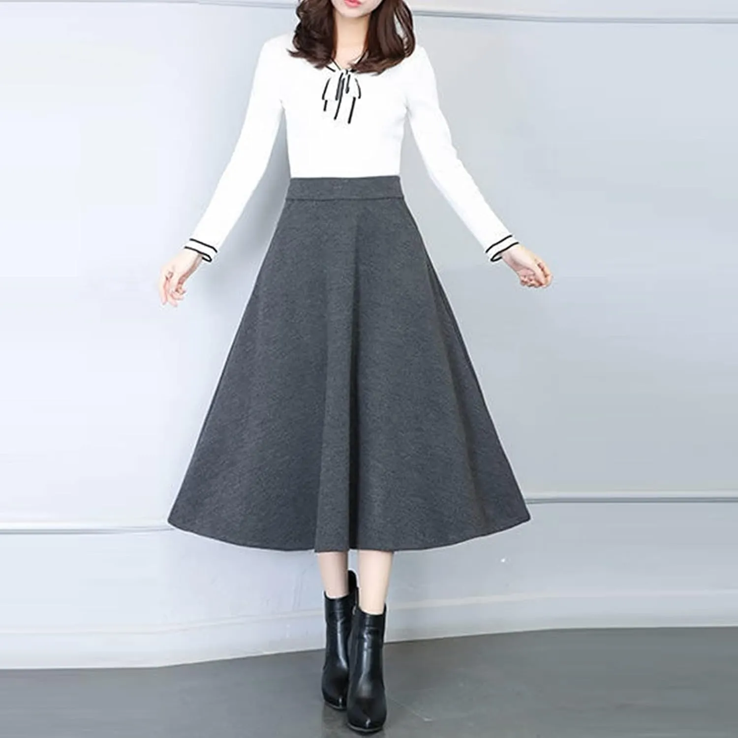 Women's Elastic High Waist Midi Knee Length Pencil Skirt for Women Pleated Cheer Skirt Spring Dresses Midi Skirts