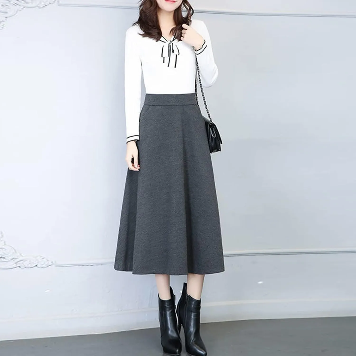 Women's Elastic High Waist Midi Knee Length Pencil Skirt for Women Pleated Cheer Skirt Spring Dresses Midi Skirts