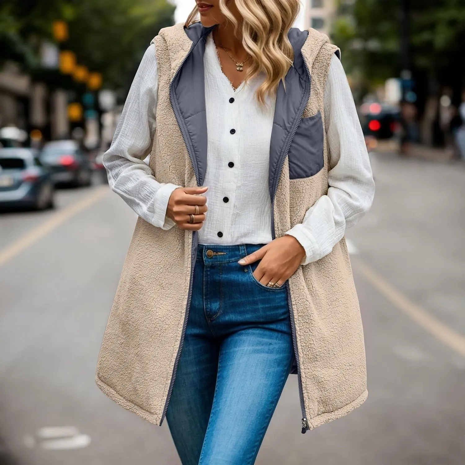 Women's Fleece Light Weight Warm Puffer Vests Zip Up Down Outwear Padded Jacket Solid Color Hoodies Winter 2023