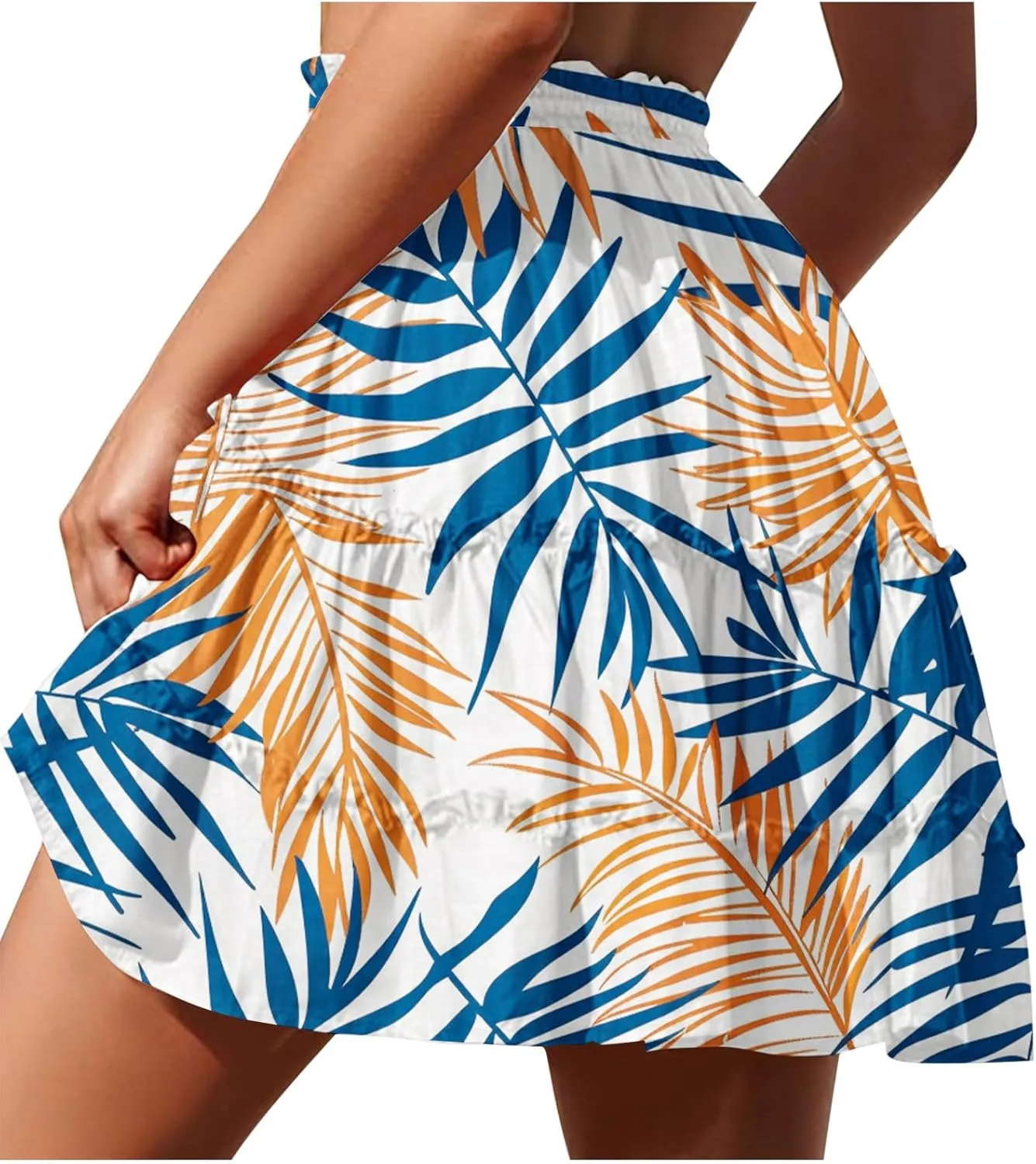 Womens Floral Ruffle Mini Skirts 2025 Summer Skater Short Skirt Elastic Waist Boho Pleated Skirts Trendy Half Dress