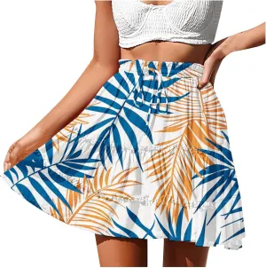 Womens Floral Ruffle Mini Skirts 2025 Summer Skater Short Skirt Elastic Waist Boho Pleated Skirts Trendy Half Dress