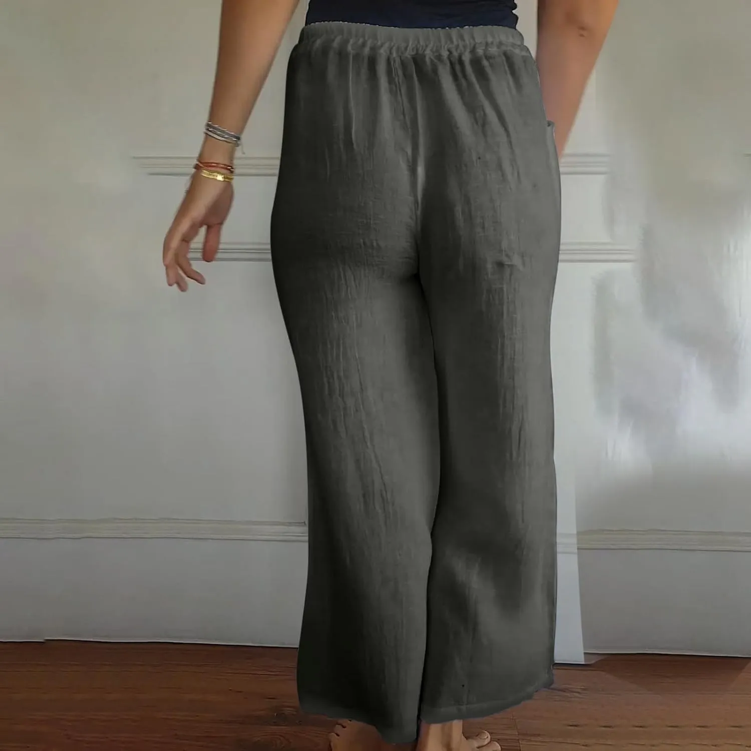 Womens Flowy Loose Wide Leg Linen Pant Summer Beach Casual Trousers high Waist Drawstring Business Work Palazzo Pants