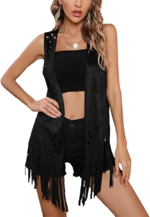Women's Fringe Vest - Sleeveless Open Front 70s Vintage Hippie Tassel Cardigan