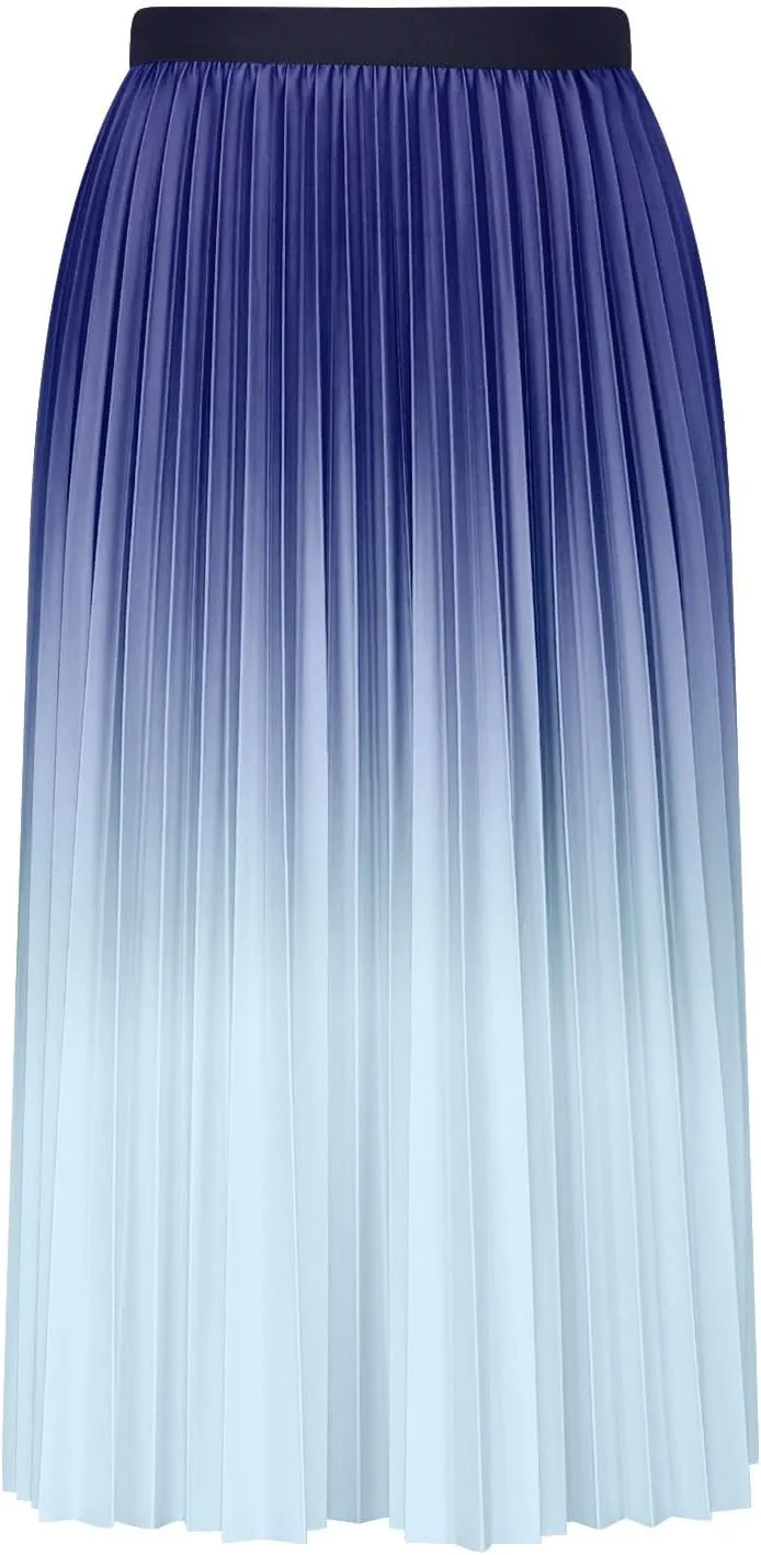 Womens Gradient Pleated Skirts A-Line Midi Skirts Trendy Casual High Elastic Waist Swing Skirt Slim A-Line Long Skirts