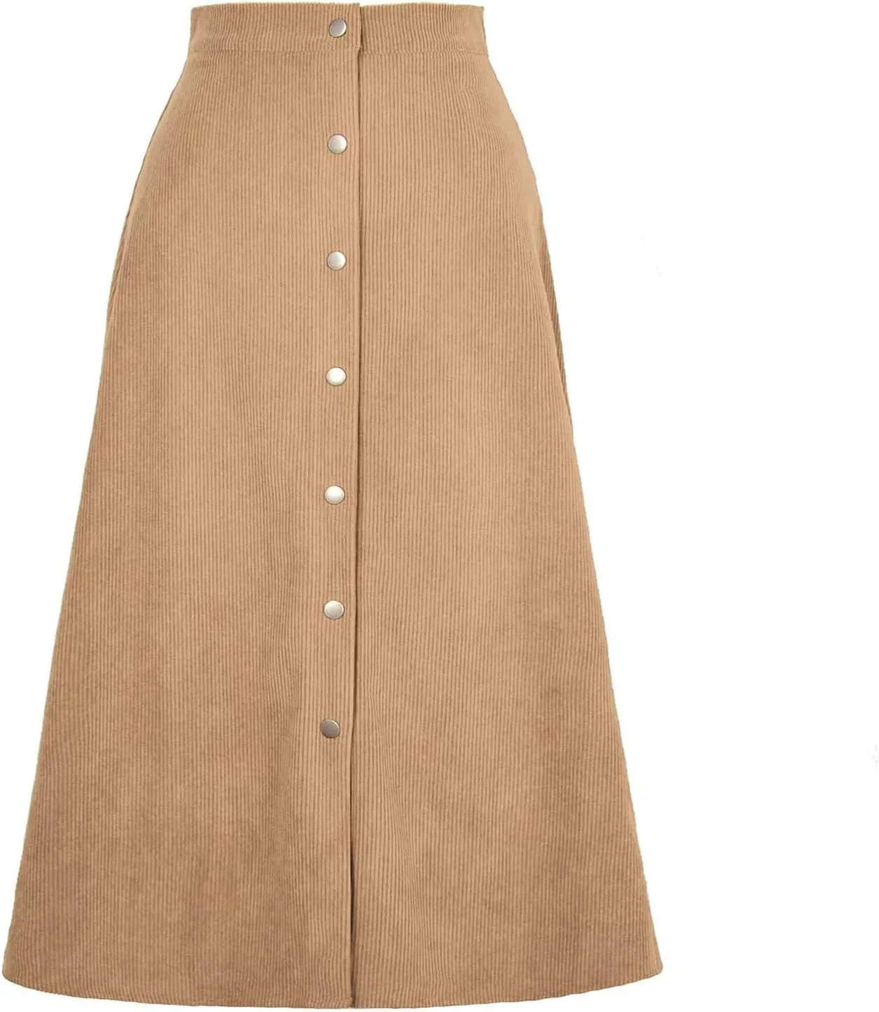 Women's High Waist Corduroy Midi Skirt Button Front A-Line Belted Long Skirts Dressy Casual Work Office Trendy Skirt