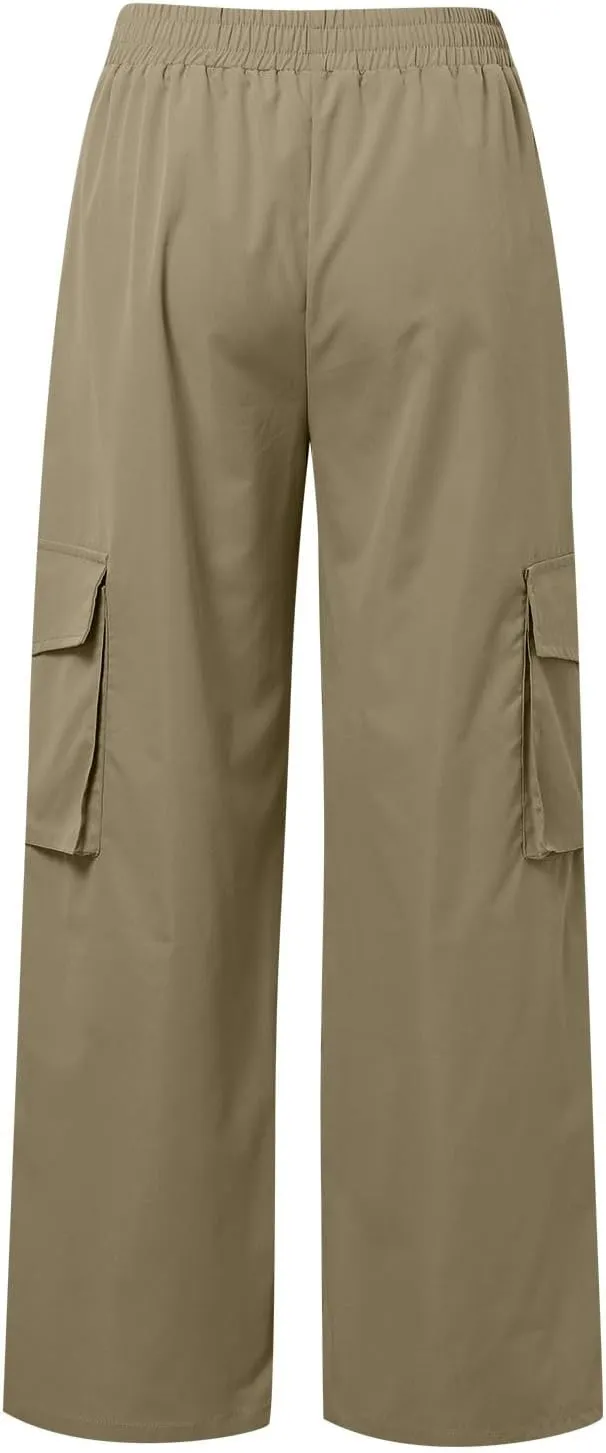 Womens High Waist Straight Leg Pants Solid Color Casual Trousers with Pockets 2024 Trendy Casual Cargo Joggers Pants