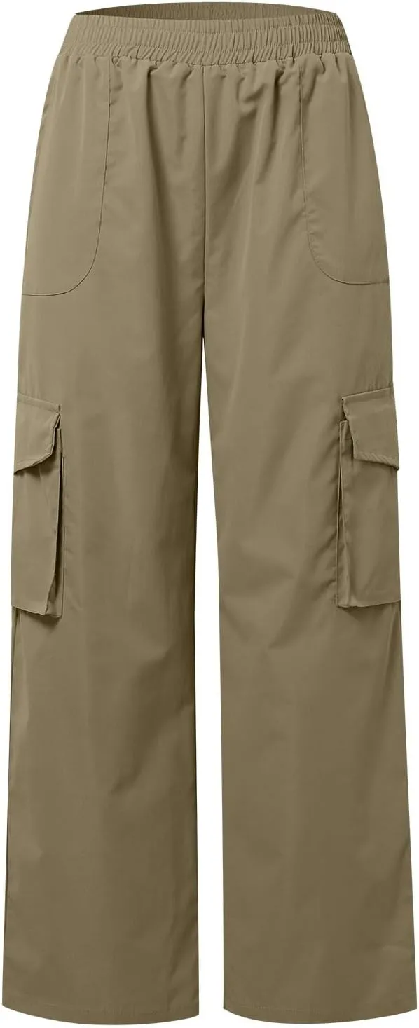 Womens High Waist Straight Leg Pants Solid Color Casual Trousers with Pockets 2024 Trendy Casual Cargo Joggers Pants
