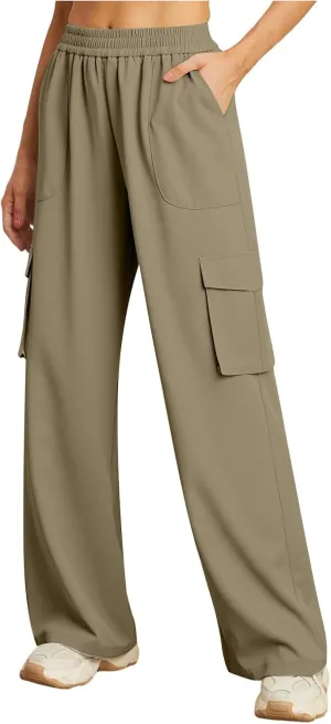 Womens High Waist Straight Leg Pants Solid Color Casual Trousers with Pockets 2024 Trendy Casual Cargo Joggers Pants