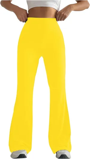 Women's High Waist Yoga Pants Solid Color Flared Trousers Boohoo Straight Leg Stretch Summer Pant for Workout