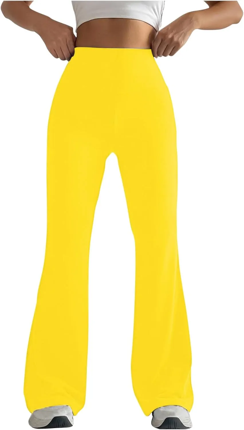 Women's High Waist Yoga Pants Solid Color Flared Trousers Boohoo Straight Leg Stretch Summer Pant for Workout