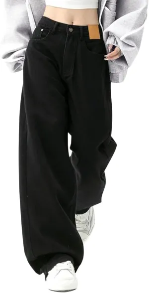 Womens High Waisted Cargo Jeans Wide Straight Leg Tummy Control Trendy Boyfriend Denim Pants Casual Baggy Jean Trousers