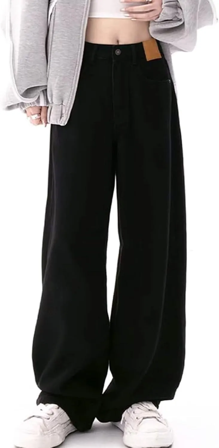 Womens High Waisted Cargo Jeans Wide Straight Leg Tummy Control Trendy Boyfriend Denim Pants Casual Baggy Jean Trousers