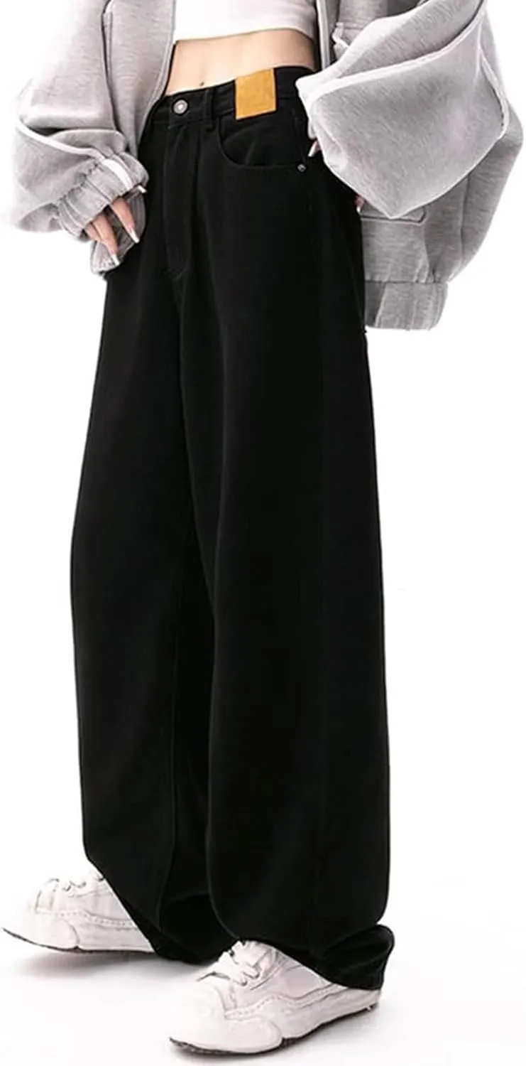 Womens High Waisted Cargo Jeans Wide Straight Leg Tummy Control Trendy Boyfriend Denim Pants Casual Baggy Jean Trousers