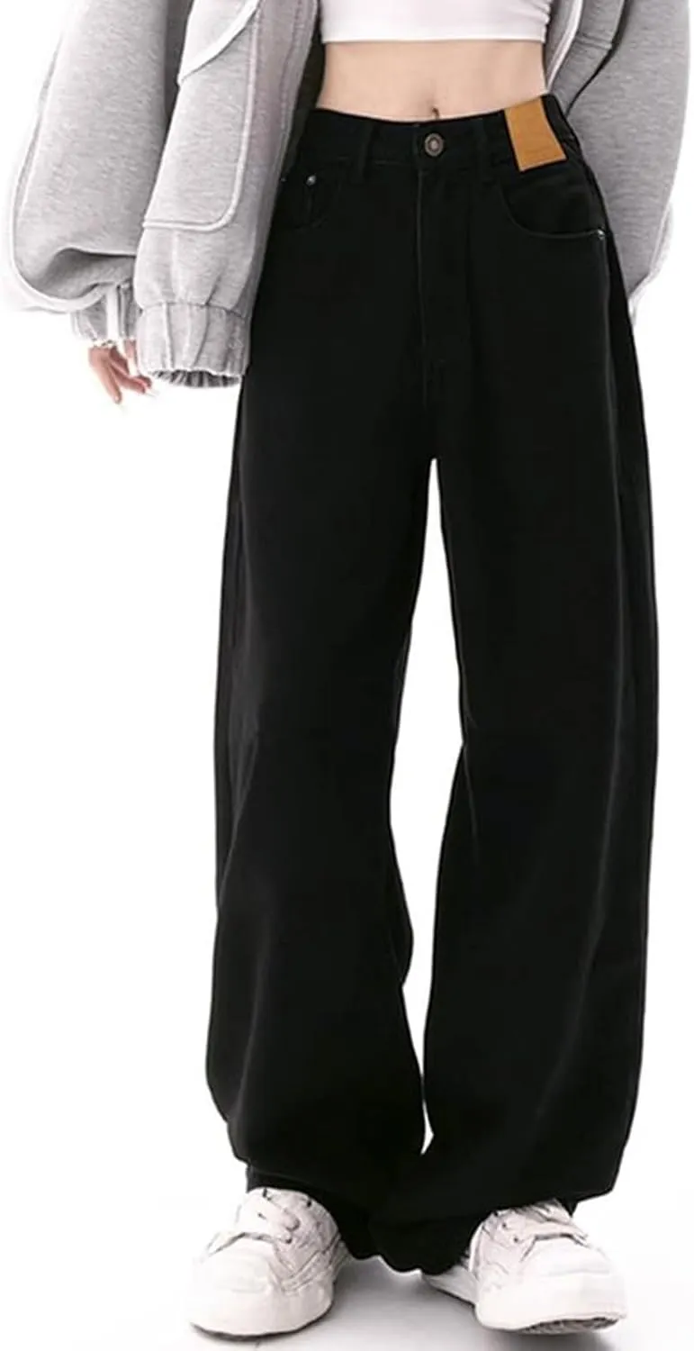Womens High Waisted Cargo Jeans Wide Straight Leg Tummy Control Trendy Boyfriend Denim Pants Casual Baggy Jean Trousers