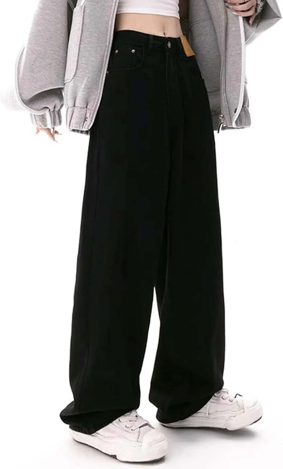 Womens High Waisted Cargo Jeans Wide Straight Leg Tummy Control Trendy Boyfriend Denim Pants Casual Baggy Jean Trousers