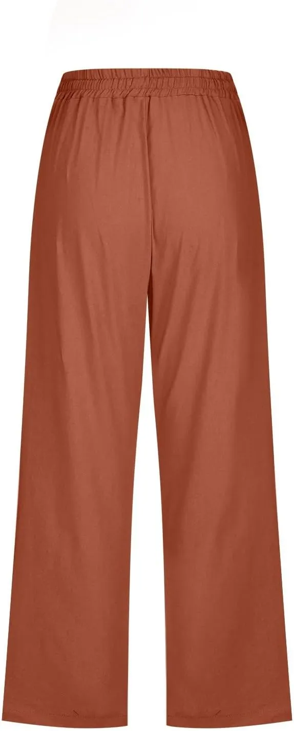 Women's Linen Blend Summer Palazzo Palazzo Pants High Waist Straight Slim Fit Pants Business Work