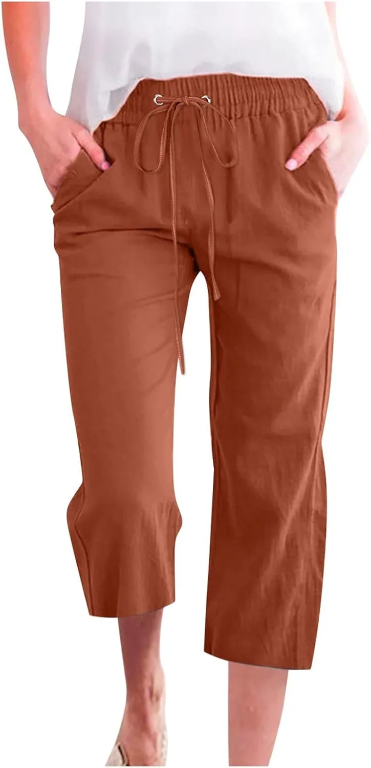 Women's Linen Blend Summer Palazzo Palazzo Pants High Waist Straight Slim Fit Pants Business Work