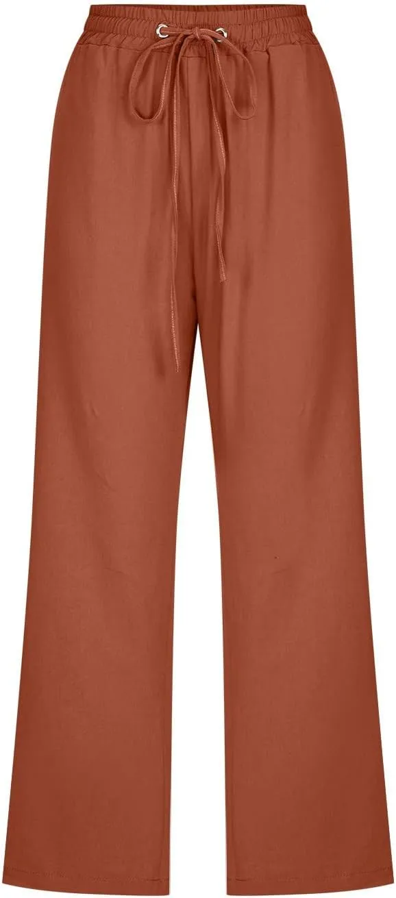 Women's Linen Blend Summer Palazzo Palazzo Pants High Waist Straight Slim Fit Pants Business Work