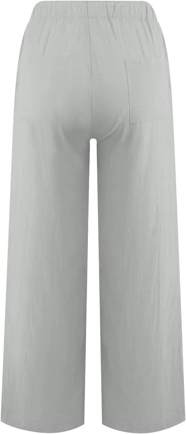 Women's Linen Blend Summer Pull On Pants Low Waist Ankle Length Slim Fit Trousers Travel