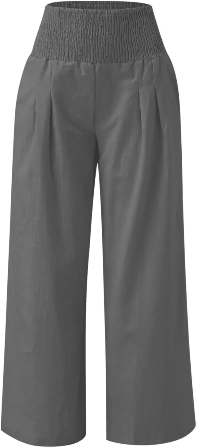 Women's Linen Pants 2025 Summer Casual Loose Wide Leg Palazzo Pants Spring High Waist Flowy Trousers Beach Outfits