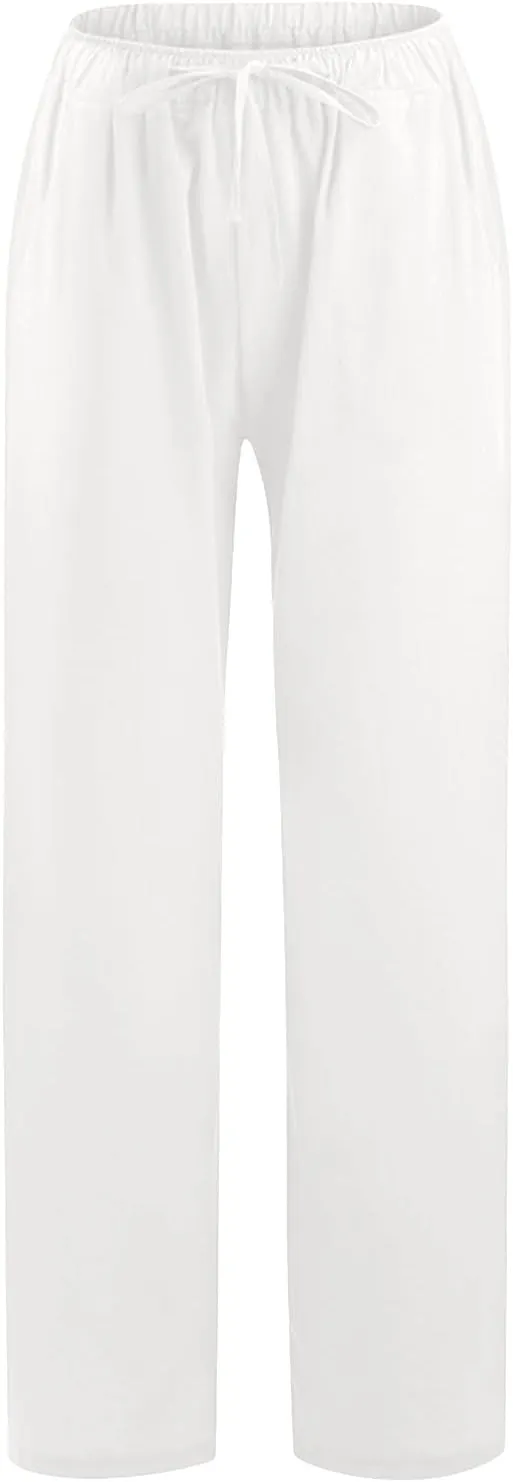 Womens Linen Pants Casual Summer Loose Beach Solid Color Plus Size High Waist Linen Pants Plus Size Trousers with Pockets