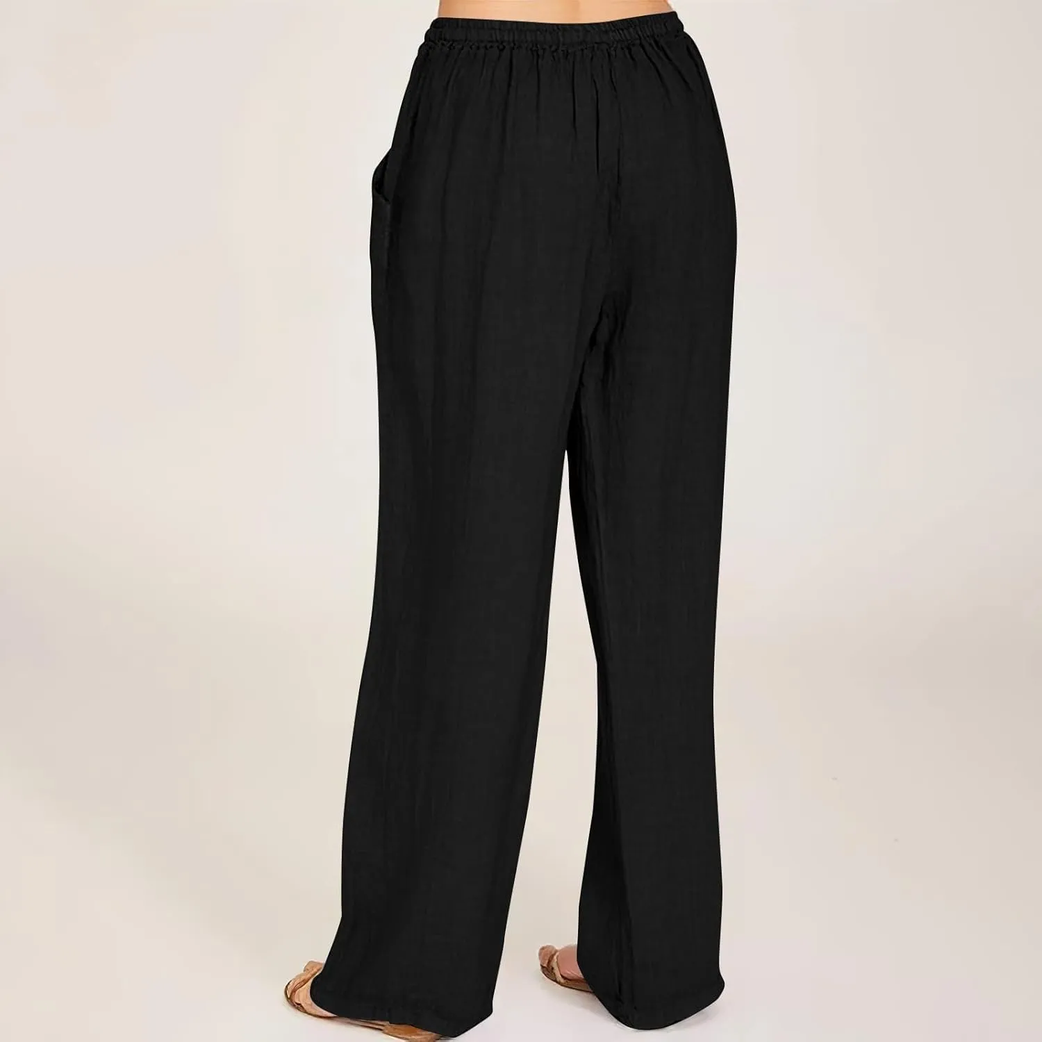 Women's Linen Pants Casual Summer Loose Solid Color Boho Plus Size High Waisted Linen Pants Plus Size Trousers with Pockets