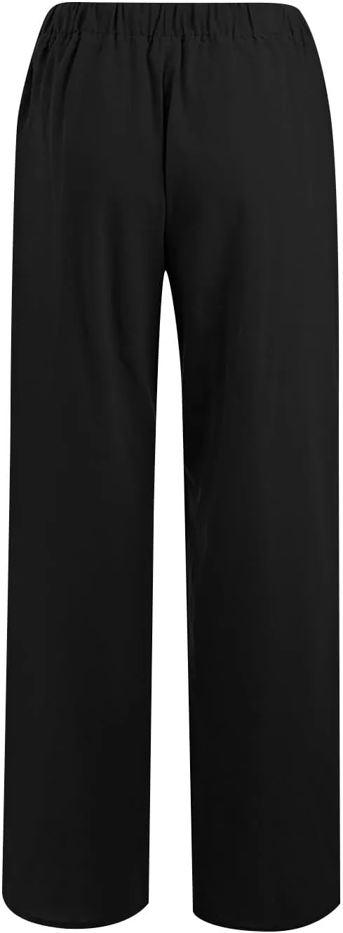 Women's Linen Pants Casual Summer Loose Solid Color Boho Plus Size High Waisted Linen Pants Plus Size Trousers with Pockets