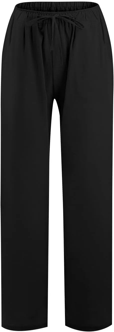 Women's Linen Pants Casual Summer Loose Solid Color Boho Plus Size High Waisted Linen Pants Plus Size Trousers with Pockets