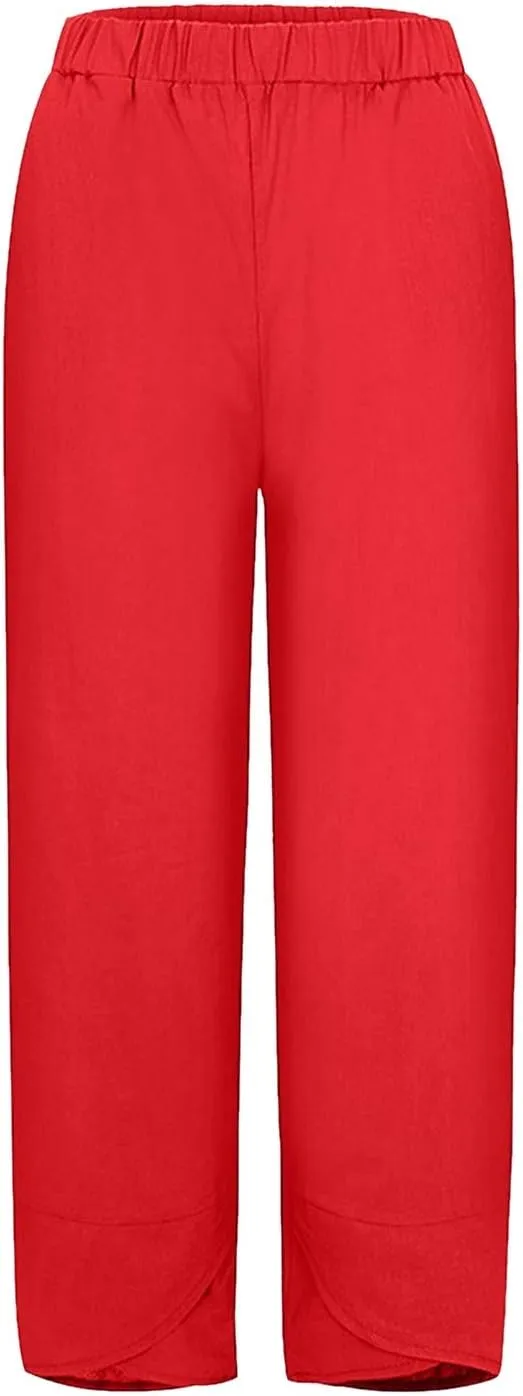 Women's Linen Pants Loose Summer Casual Beach Solid Color Plus Size High Waisted Linen Pants 2025 Work Trousers with Pockets