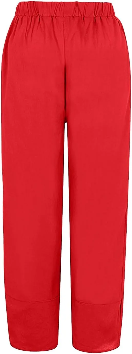 Women's Linen Pants Loose Summer Casual Beach Solid Color Plus Size High Waisted Linen Pants 2025 Work Trousers with Pockets