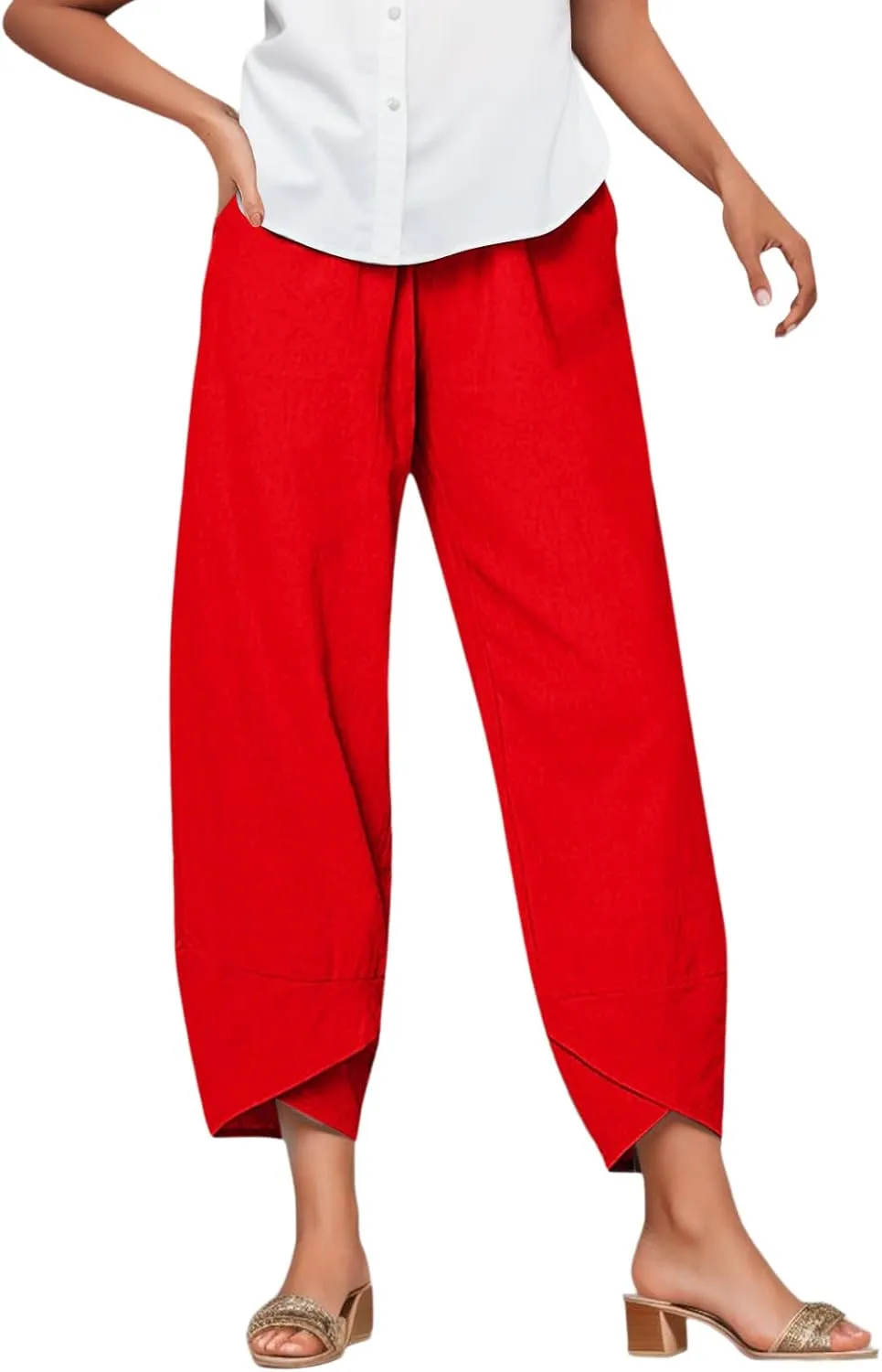 Women's Linen Pants Loose Summer Casual Beach Solid Color Plus Size High Waisted Linen Pants 2025 Work Trousers with Pockets
