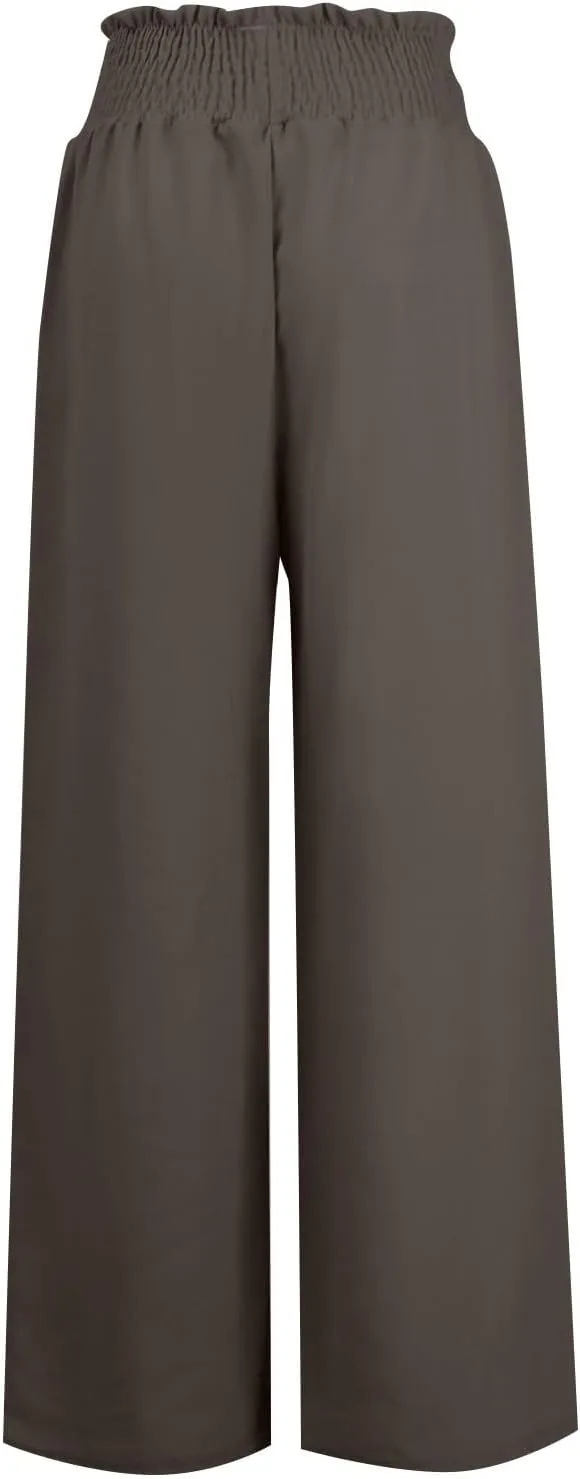 Women's Linen Pants Summer Casual Flowy Palazzo Beach Pants Drawstring High Waisted Wide Leg Trousers Vacation Slacks