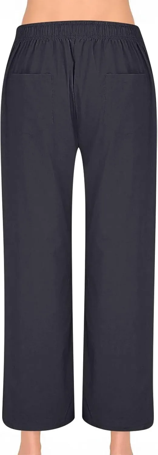 Women's Linen Pants Summer Wide Pants High Waist Trouser Loose Palazzo Pant Dressy with Pockets (S-2Xl)