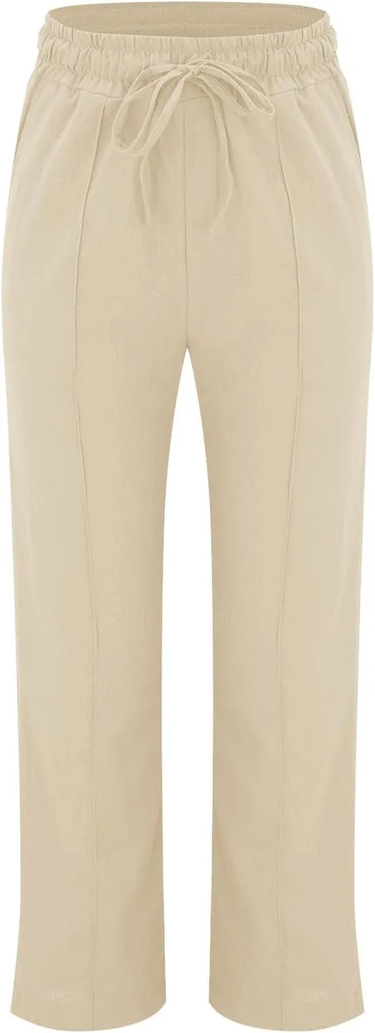 Women's Linen Pants Women's Relax Fit Linen Pants - Lightweight Summer Casual Trousers with Elastic Waist