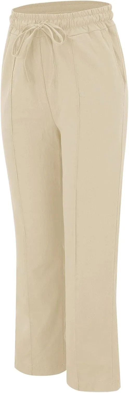 Women's Linen Pants Women's Relax Fit Linen Pants - Lightweight Summer Casual Trousers with Elastic Waist