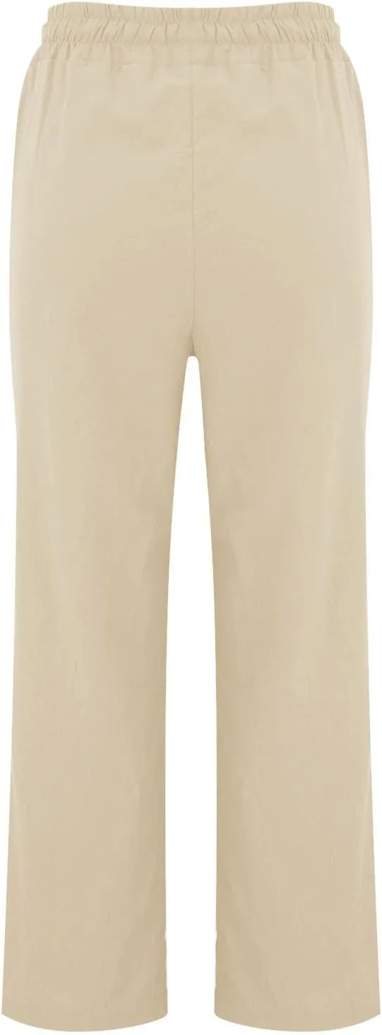 Women's Linen Pants Women's Relax Fit Linen Pants - Lightweight Summer Casual Trousers with Elastic Waist