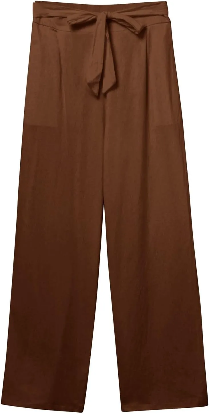 Womens Linen Summer Flowy Pants Elastic Waist Lounge Pants Slim Fit Trouser Travel