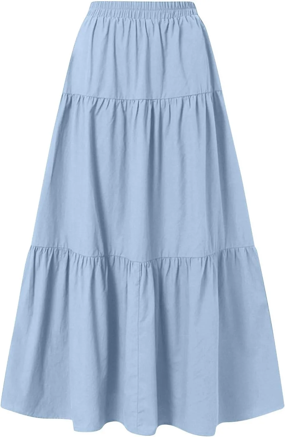 Womens Long Maxi Skirts Fashion Tiered Pleated A-Line Skirt Drawstring Waist Loose Solid Beach Travel Clothes 2025