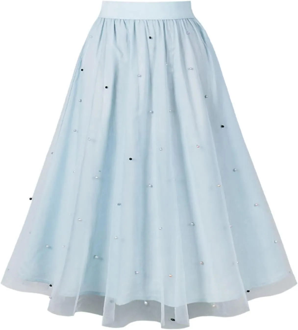 Women's Midi Tulle Skirt High Waist Fairy Mesh Skirts Elegant Layered Flowy A Line Skirt Fashion Casual Tutu Skirt