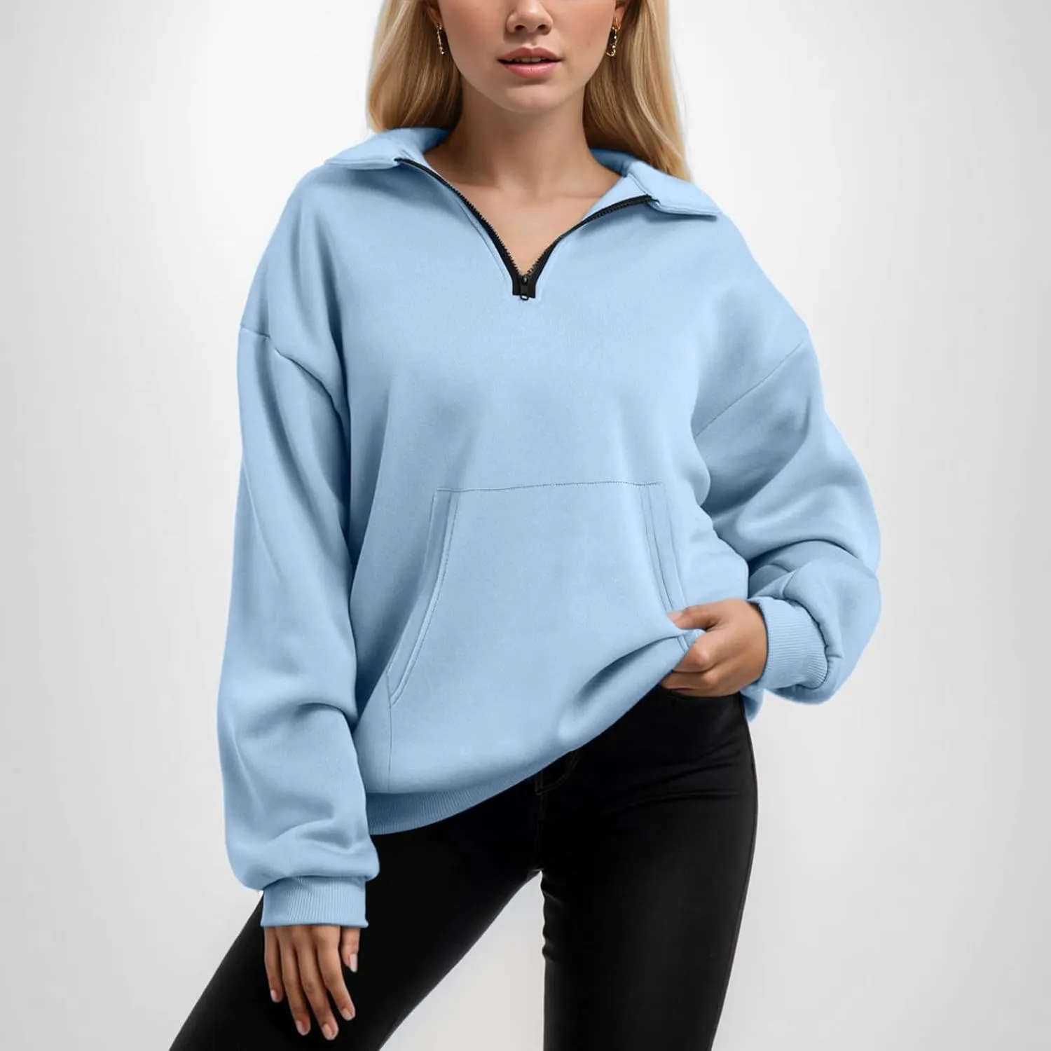 Womens Oversized Sweatshirts Half Zip Pullover Long Sleeve Fall Tops Fashion 2023 Y2k Quarter Zipper Shirt Blouse