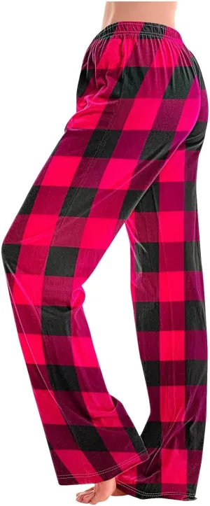 Women's Pajama Pants Wide Leg Yoga Pants Lounge High Waist Pants Comfy Stretch Plaid Pj Bottoms Trousers Loungewear