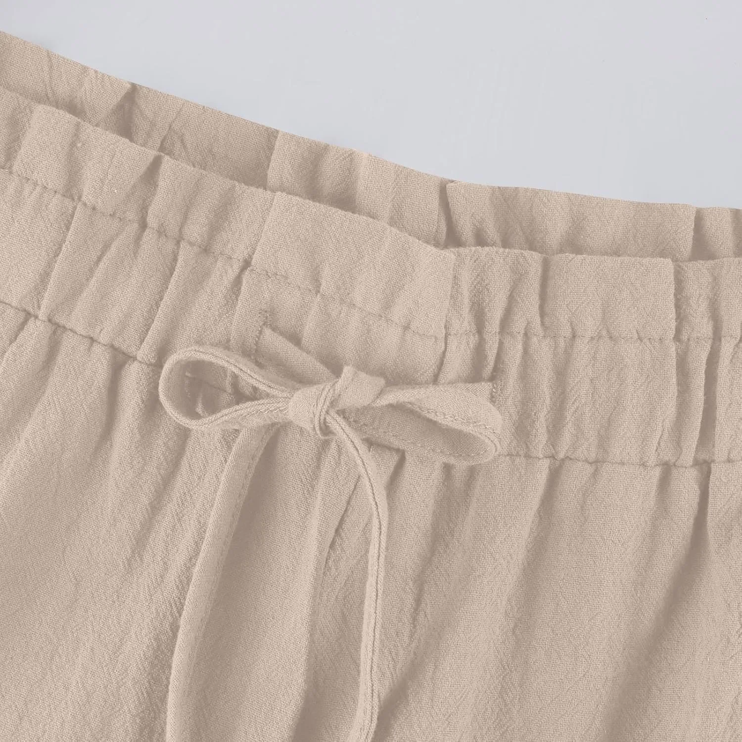 Womens Pants Ruffle Waist Cotton Linen Wide Leg Pants Drawstring Loose Fit Pant with Pocket Summer Beach Trousers