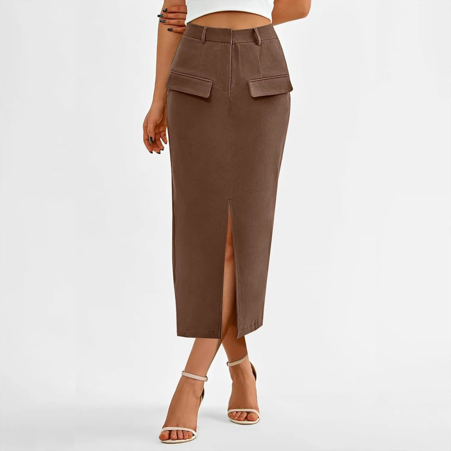 Women's Pencil Skirts Mid Long High Waist A line Midi Skirt Split Hem Skirts for Ladies Office Business Work Dress